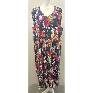Roaman’s Navy Floral Midi Dress Boho Garden Party Sleeveless Plus Size 26W